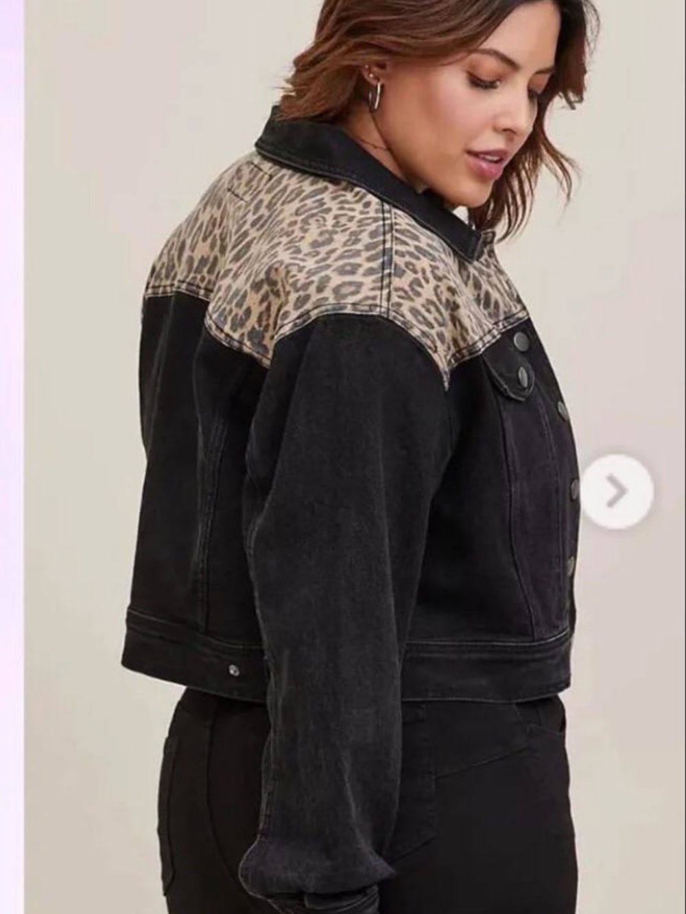 NWT Torrid Black Denim Crop Jacket with Leopard Print